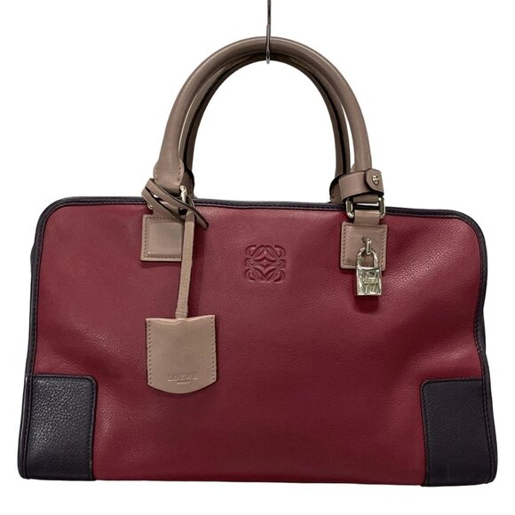 LOEWE Amazona Purple Pink Beige Leather Handbag 399-080825 - Picture 1 of 14